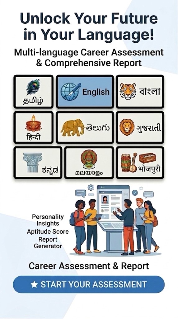 Multi-language career assessment and comprehensive report — promotional banner